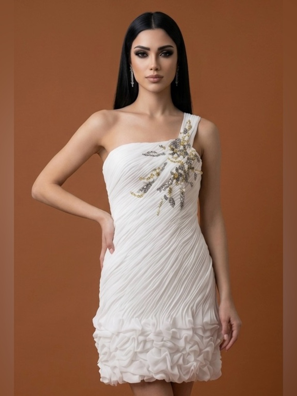 Tony Bowls White Cocktail Party Girlcore Bow Embellished Beaded Mini Dress-8